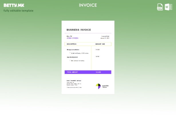 Шаблон за фактура на компанијата во модерен стил на САД Austen Tech